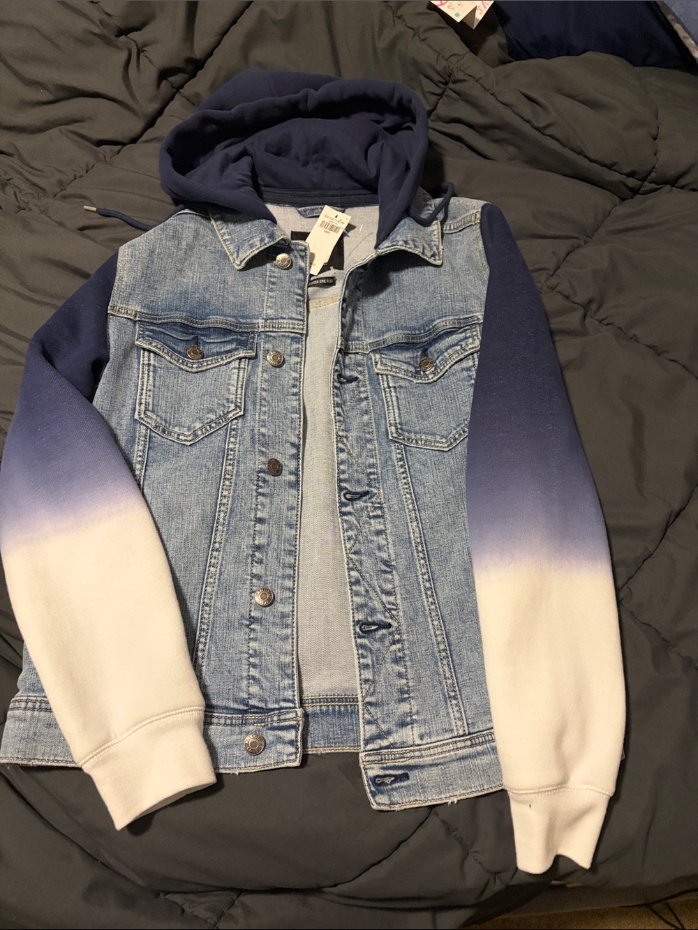 Hollister Light Wash Denim Jacket with Navy-to-Cream Ombre Sleeves